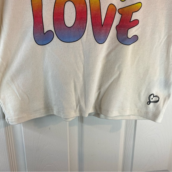 Pride By JoJo Women XL 15-17 Crop Top Summer Love Heart Short Sleeve Shirt Relax - Picture 2 of 10